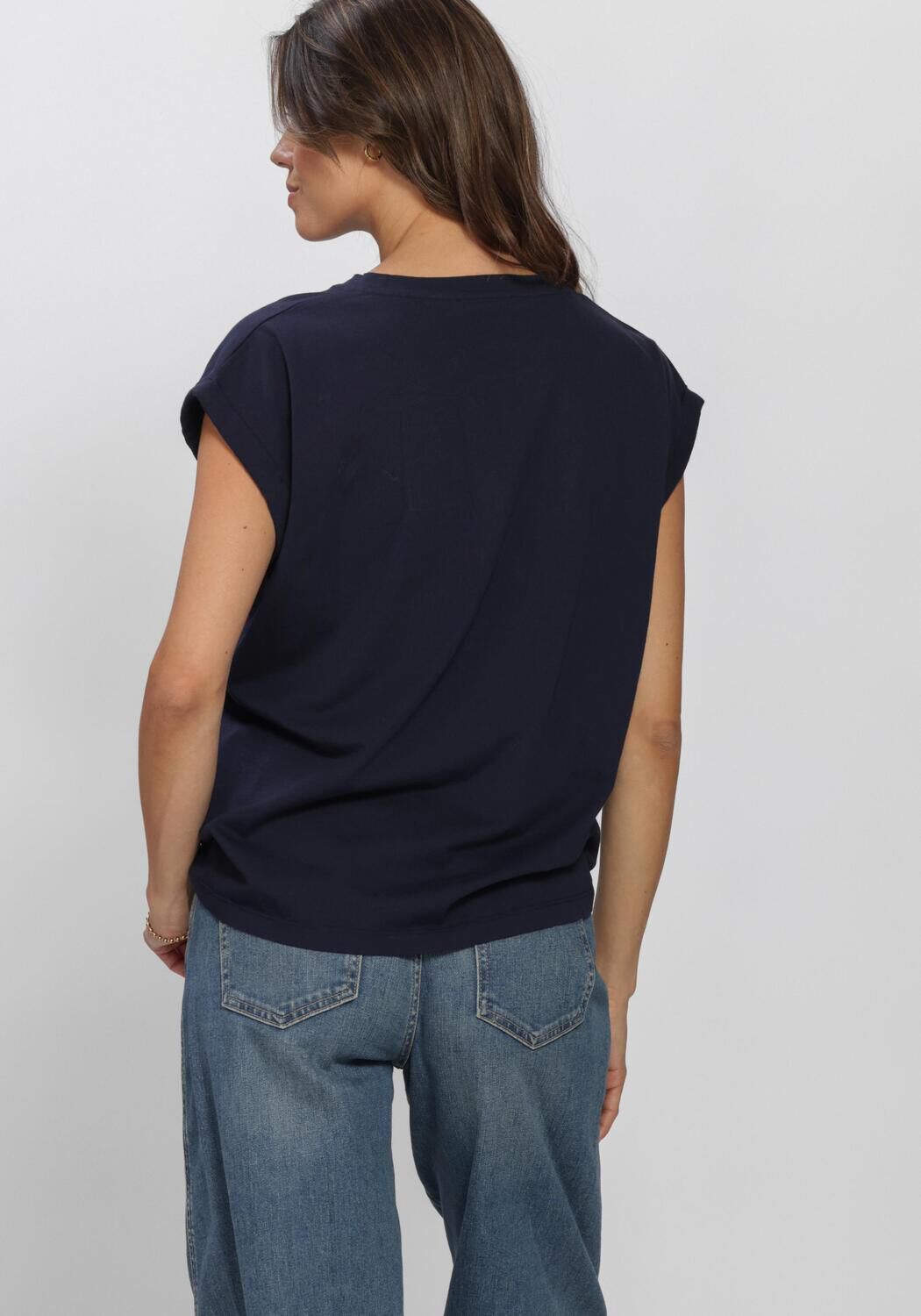 Donkerblauwe BY-BAR T-shirt TOBI STRIPED SPEED TOP - large