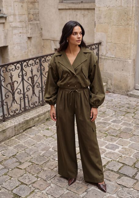 Khaki REFINED DEPARTMENT Wijde broek LADIES WOVEN WIDE LEG CARGO PANTS MILA - large