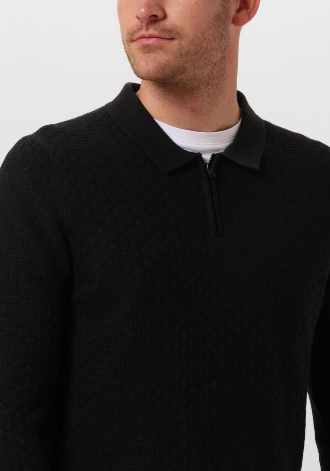 CAST IRON Heren Polo's & T-shirts Long Sleeve Polo Cotton Modal Zwart