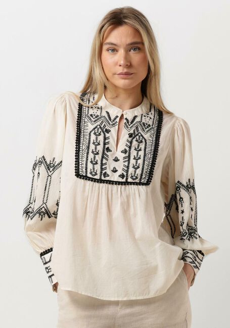Gebroken wit SUMMUM Blouses TOP COTTON VOILE WITH CONTRAST COLER EMBROIDERY - large
