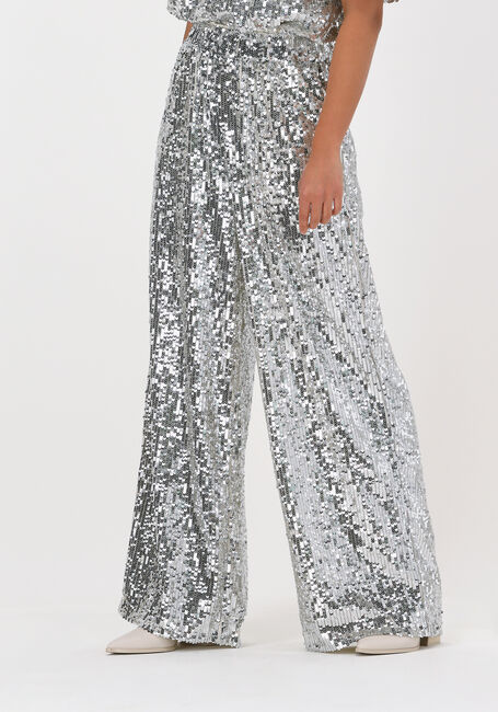 Zilveren SELECTED FEMME Wijde broek SLFSELENE HW WIDE MAXI SEQUINS - large