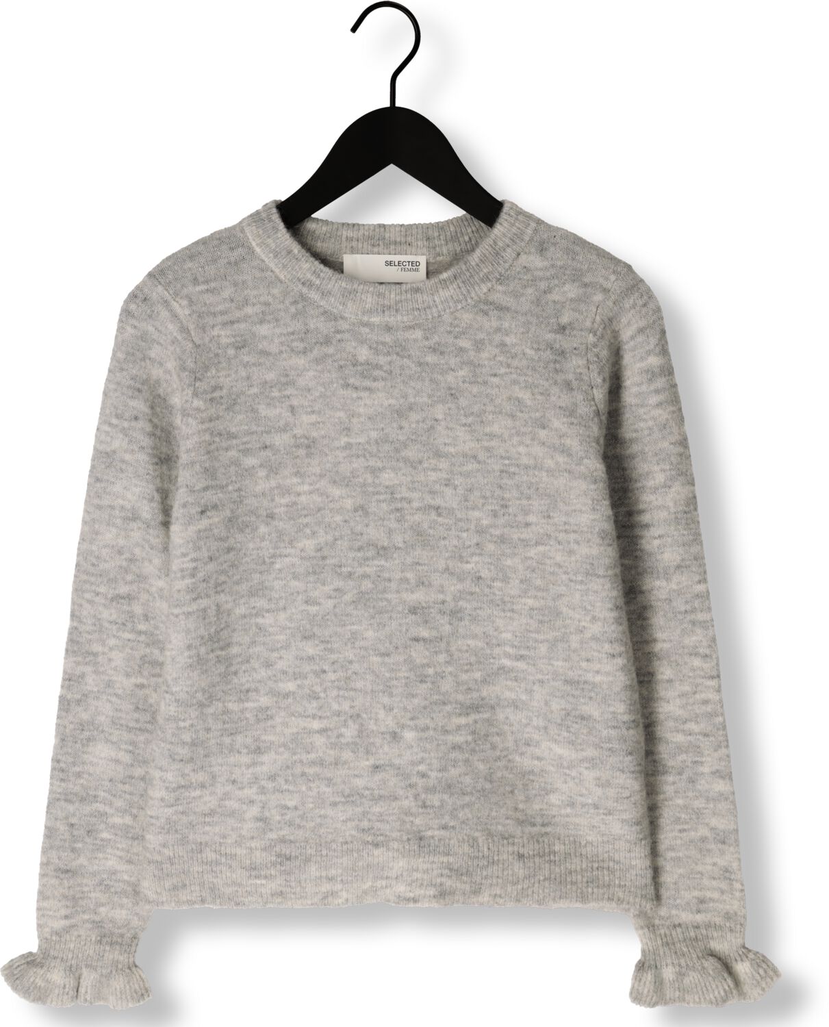 SELECTED FEMME Dames Truien & Vesten Slflulu Ls Knit Frill Cuff O-neck Lichtgrijs