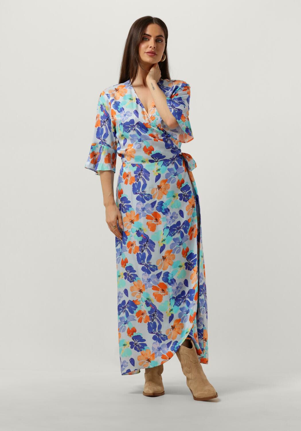 JANSEN AMSTERDAM Dames Jurken Wp549 Printed Long Wrap Dress Multi