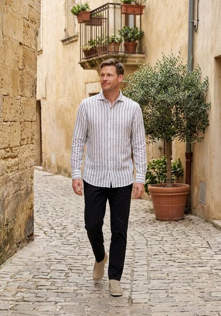 Witte PROFUOMO Klassiek overhemd SHIRT X-CUTAWAY LINEN - large