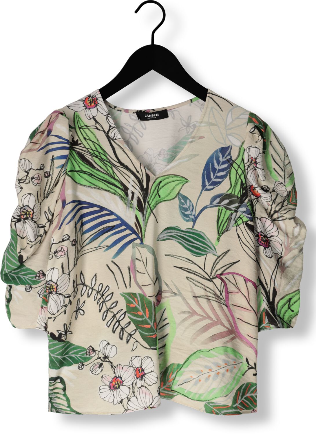 JANSEN AMSTERDAM Dames Tops & T-shirts Wb180 Printed Wrinkel Detail Short Sleeve Top Zand