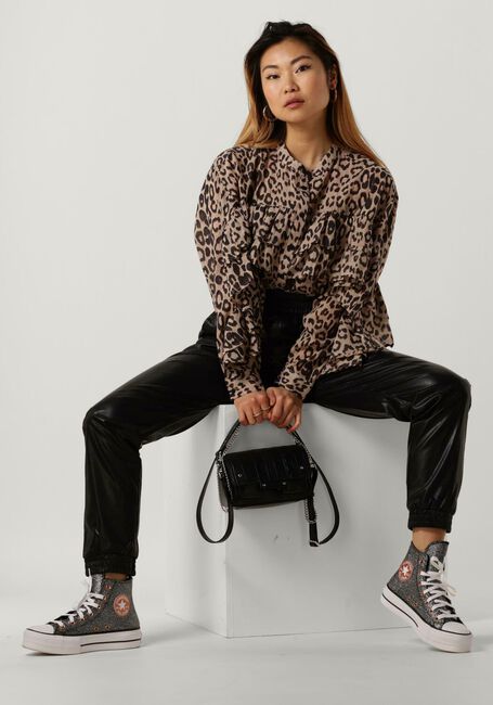 Bruine ALIX THE LABEL Blouse LADIES WOVEN ANIMAL RUFFLE BLOUSE - large