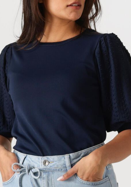 Blauwe JANSEN AMSTERDAM Top TANDA TOP K 136 SHORT PUFFED SLEEVE - large