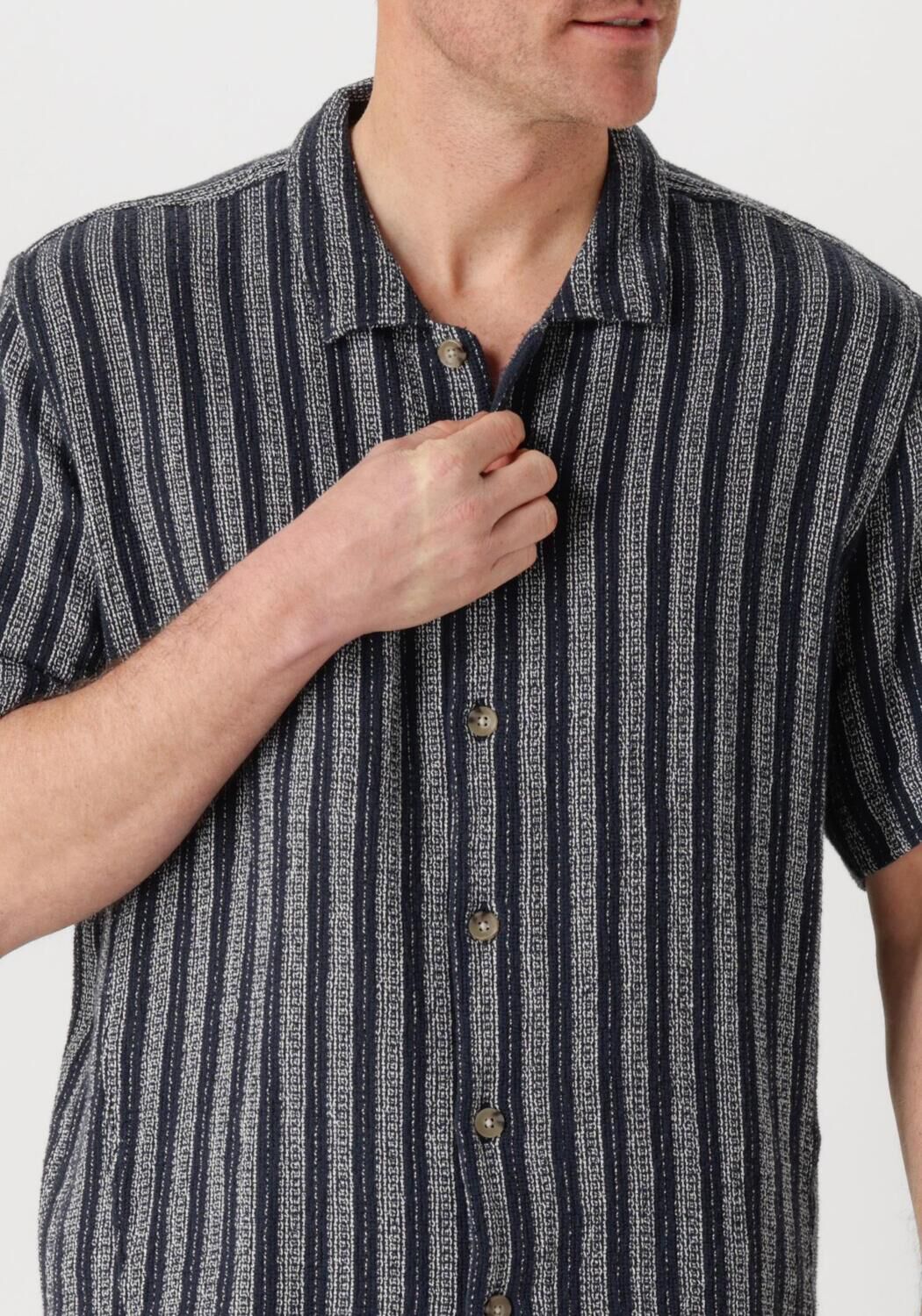 CAST IRON Heren Overhemden Short Sleeve Shirt Yd Stripe Regular Fit Blauw