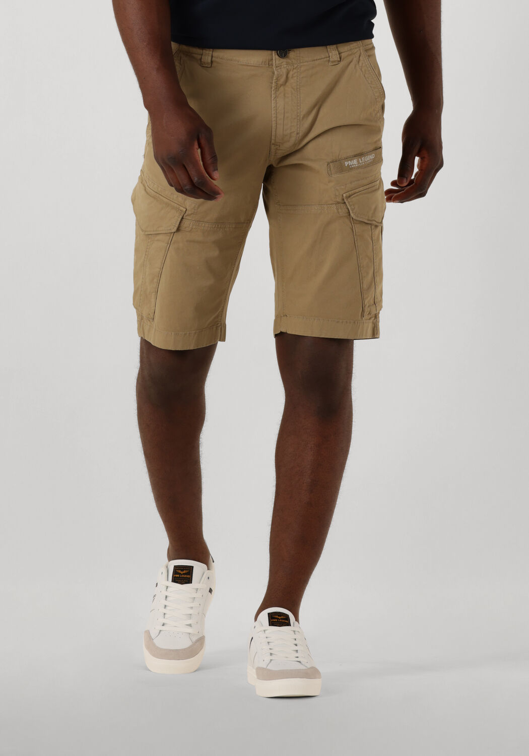 PME Legend Slim fit korte cargobroek met labelprint model 'NORDROP'