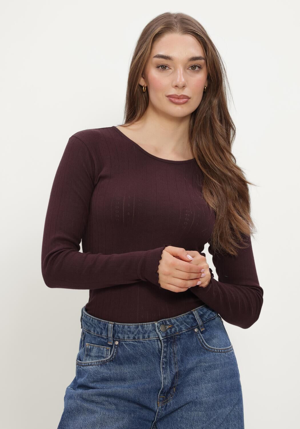 Bordeaux BOII STUDIOS Top FENNA O-NECK TEE POINTELL - large