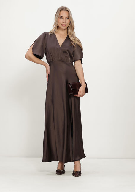 Bruine NEO NOIR Midi jurk ZELINA HEAVY SATEEN DRESS - large