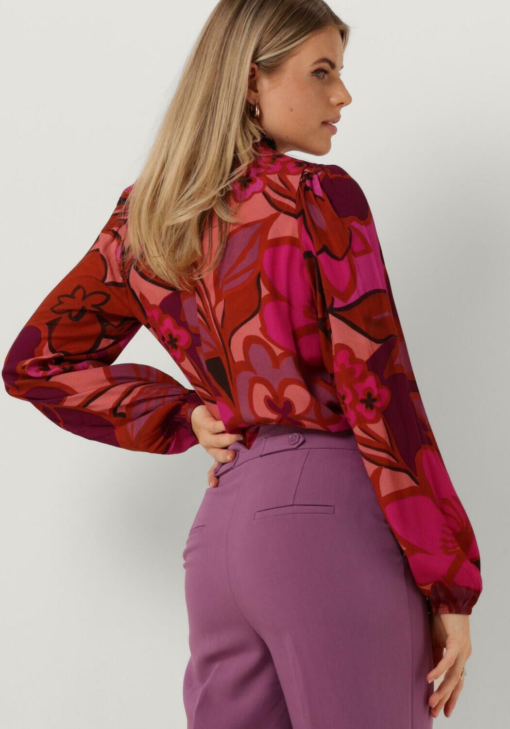JANSEN AMSTERDAM Dames Blouses Wfp105 Blouse Print With Puffsleeves And Turtle Neck Roze