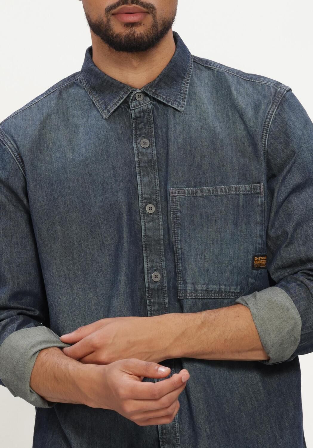 Blauwe G-STAR RAW Casual overhemd REGULAR 1-PKT SHIRT L\S - large