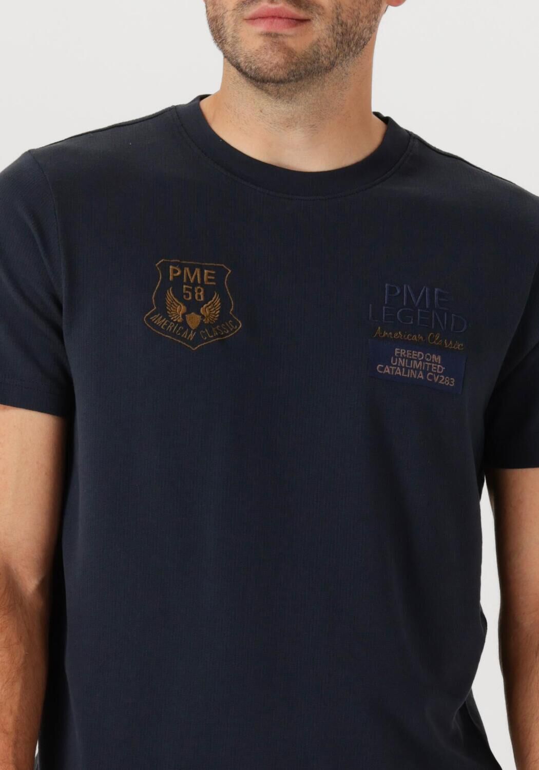 PME LEGEND Heren Polo's & T-shirts Flat Waffel Jersey Donkerblauw