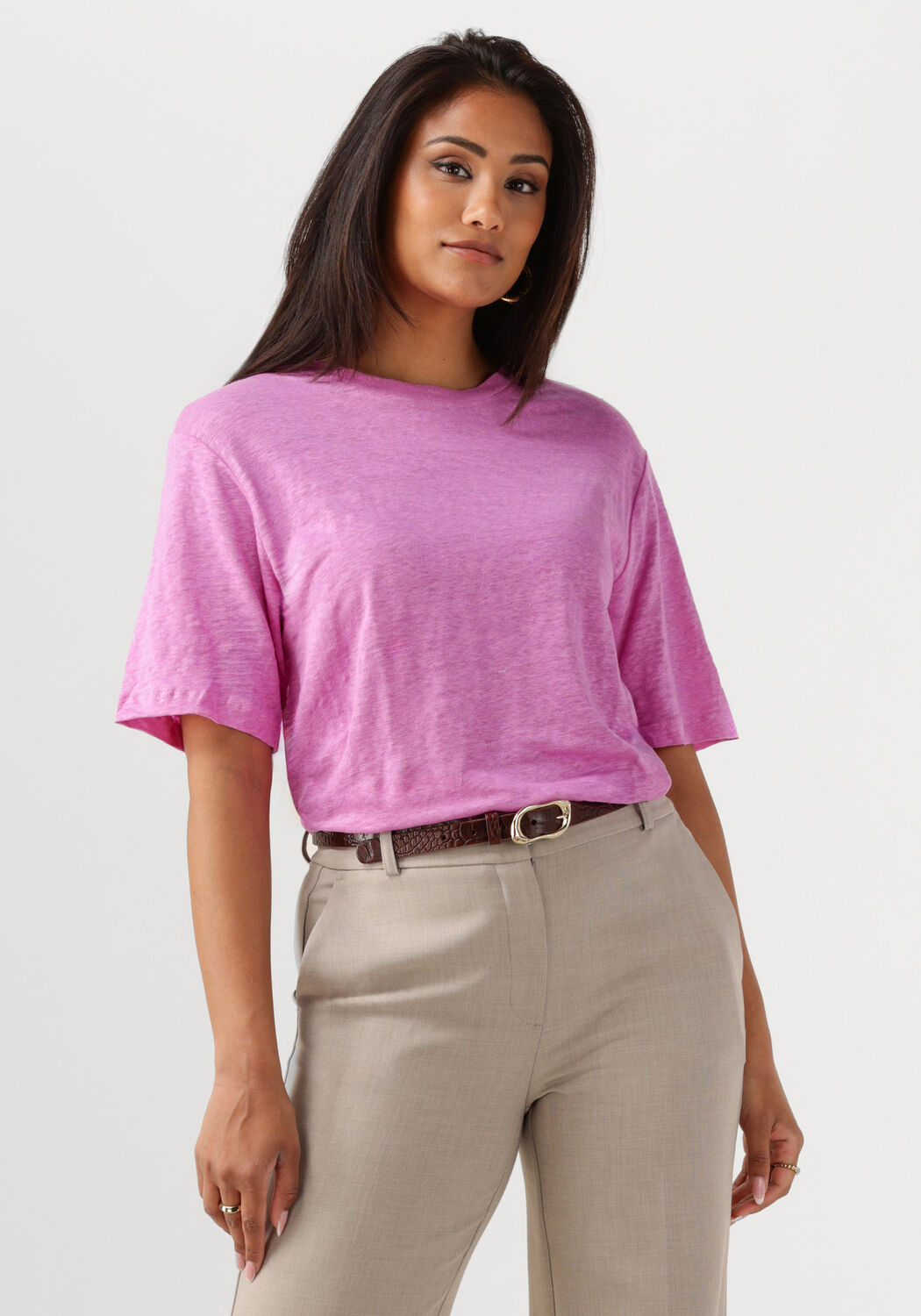 SELECTED FEMME Dames Tops & T-shirts Slfvilja Linen Ss Tee Roze