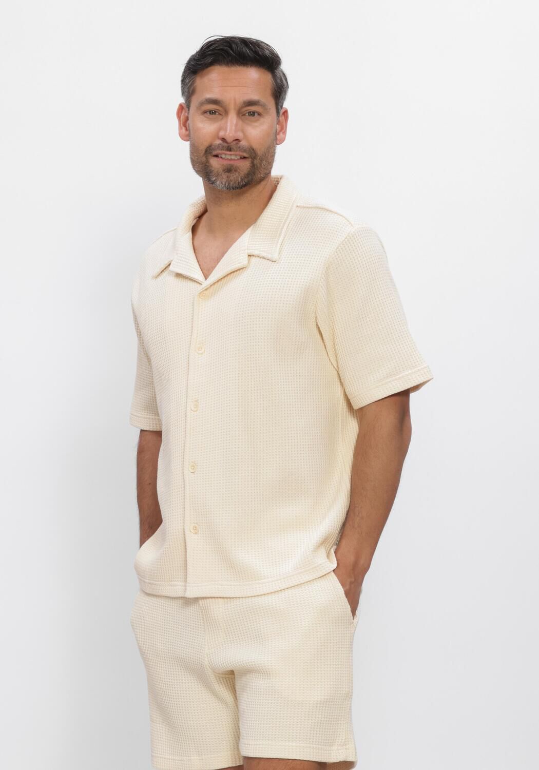 Beige SHIWI Casual overhemd DEAN WAFFLE STRUCTURE SHORTSLEEVE - large