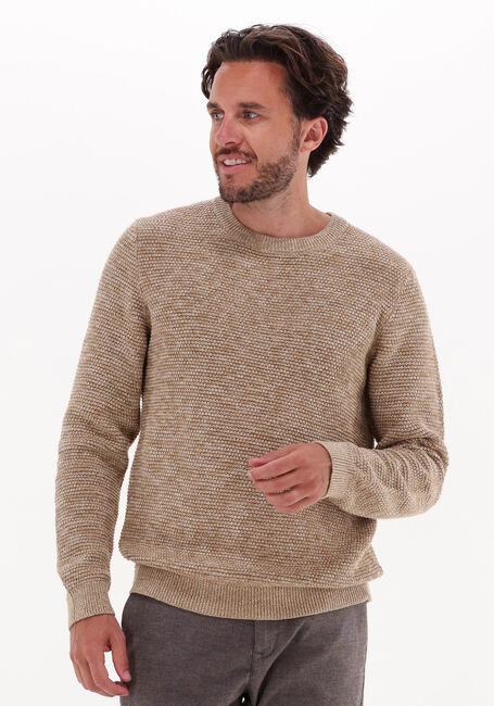 Camel SELECTED HOMME Trui VINCE LS KNIT BUBBLE CREW NECK NAW - large