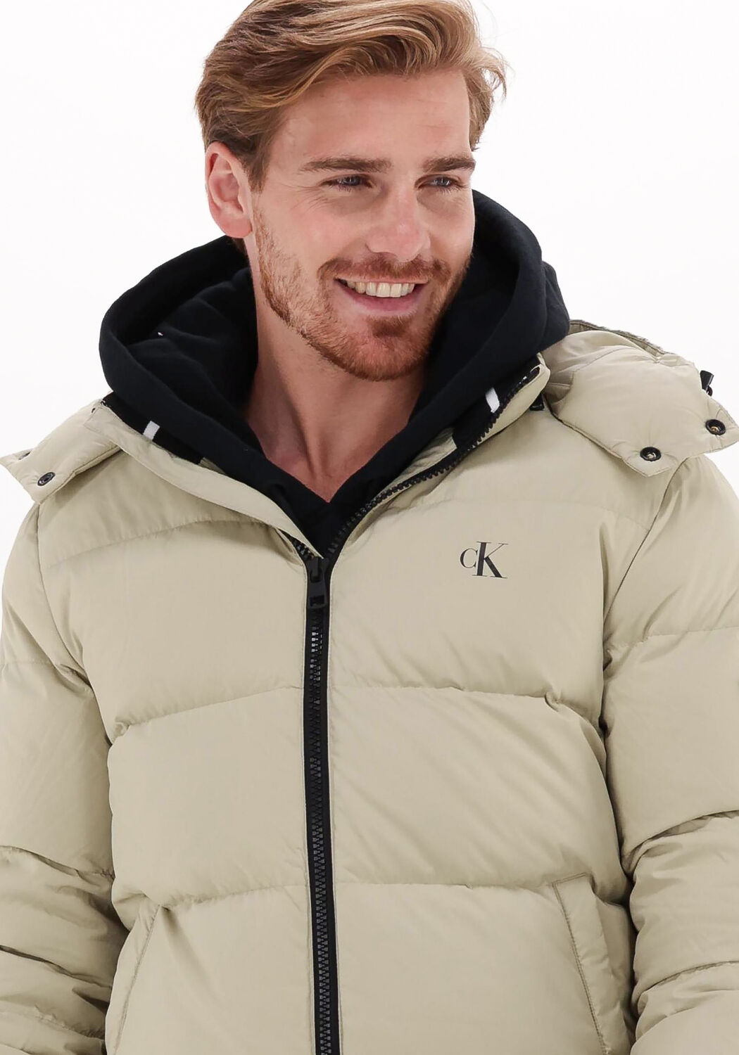 zand calvin klein gewatteerde jas essentials down jacket