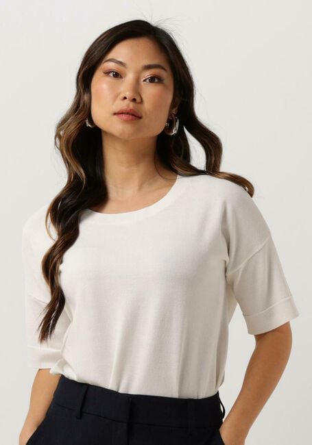 Witte SELECTED FEMME T-shirt SLFWILLE SS KNIT O-NECK - large