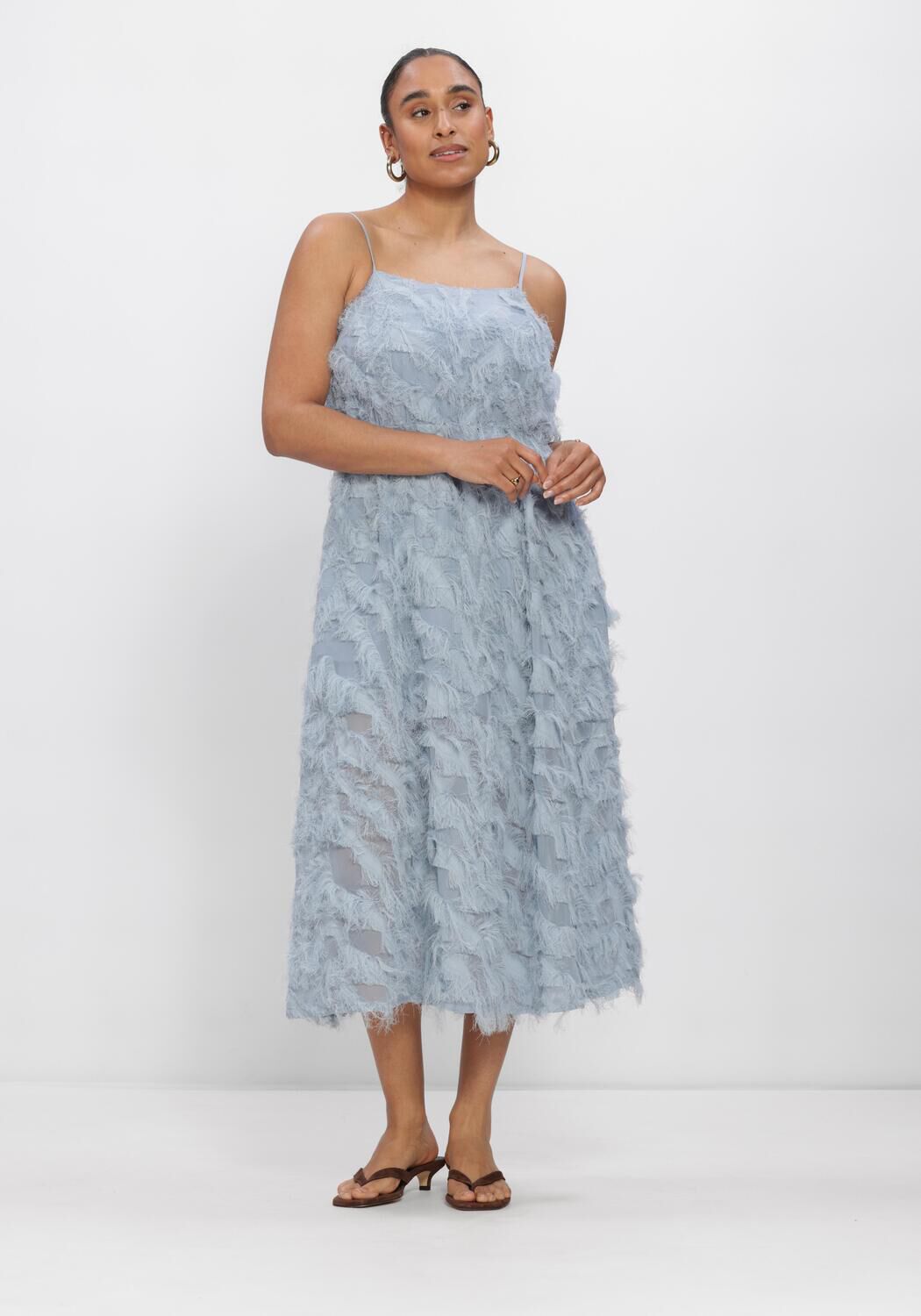 Blauwe SELECTED WOMEN Midi jurk SLFMYLINE REGULAR MIDI STRAP DRESS - large