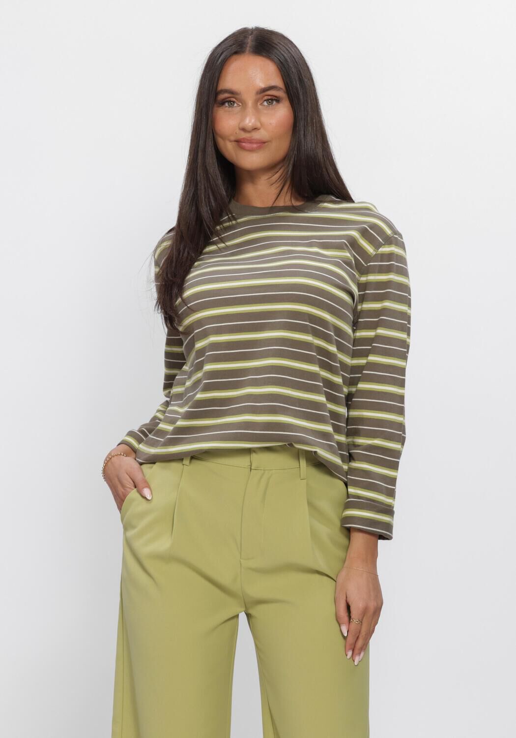Khaki ENVII T-shirt NKULLA LS STRIPE 5310 - large
