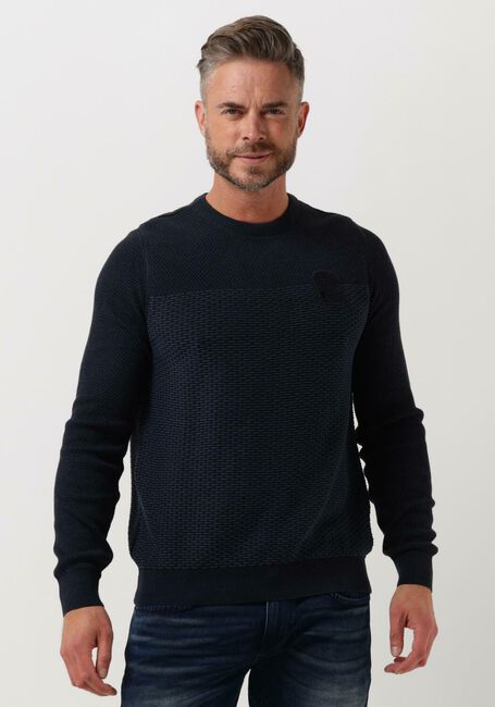 Donkerblauwe PME LEGEND Trui R-NECK COTTON PLATED - large