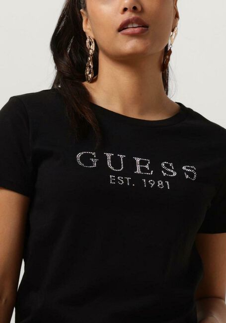 Zwarte GUESS T-shirt SS GUESS 1981 CRYSTAL EASY TEE - large