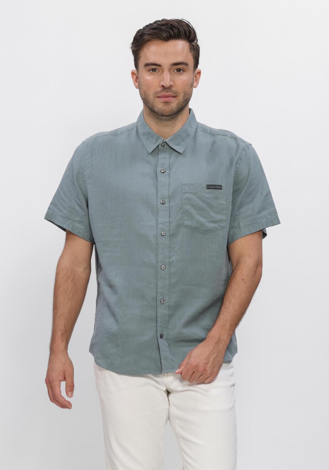 Groene CALVIN KLEIN Casual overhemd SS SOLID CASUAL LINEN CLASSIC SH - large