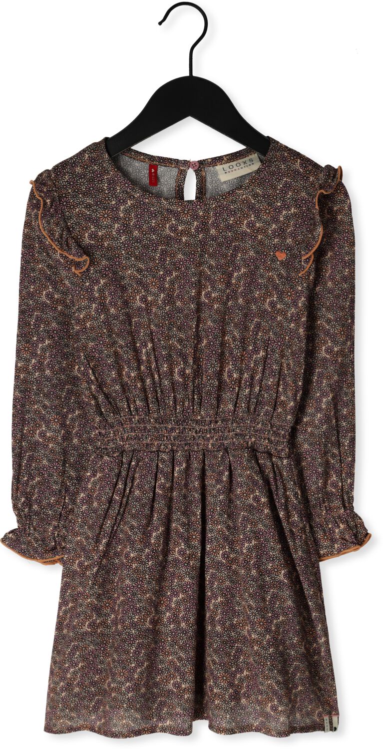 LOOXS little gebloemde jurk paars roze Meisjes Viscose Ronde hals Bloemen 104