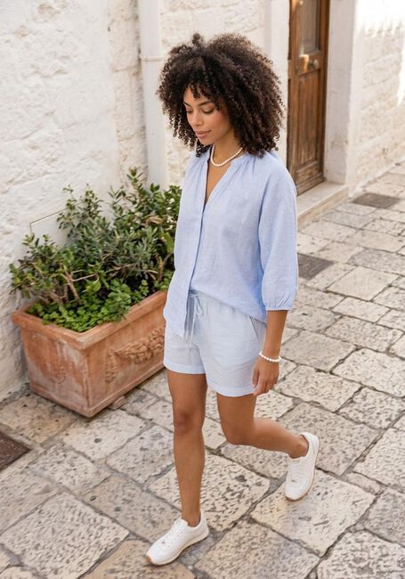Lichtblauwe SELECTED WOMEN Blouses SLFCLEO-ALBERTA LINEN BLEND SHIRT - large