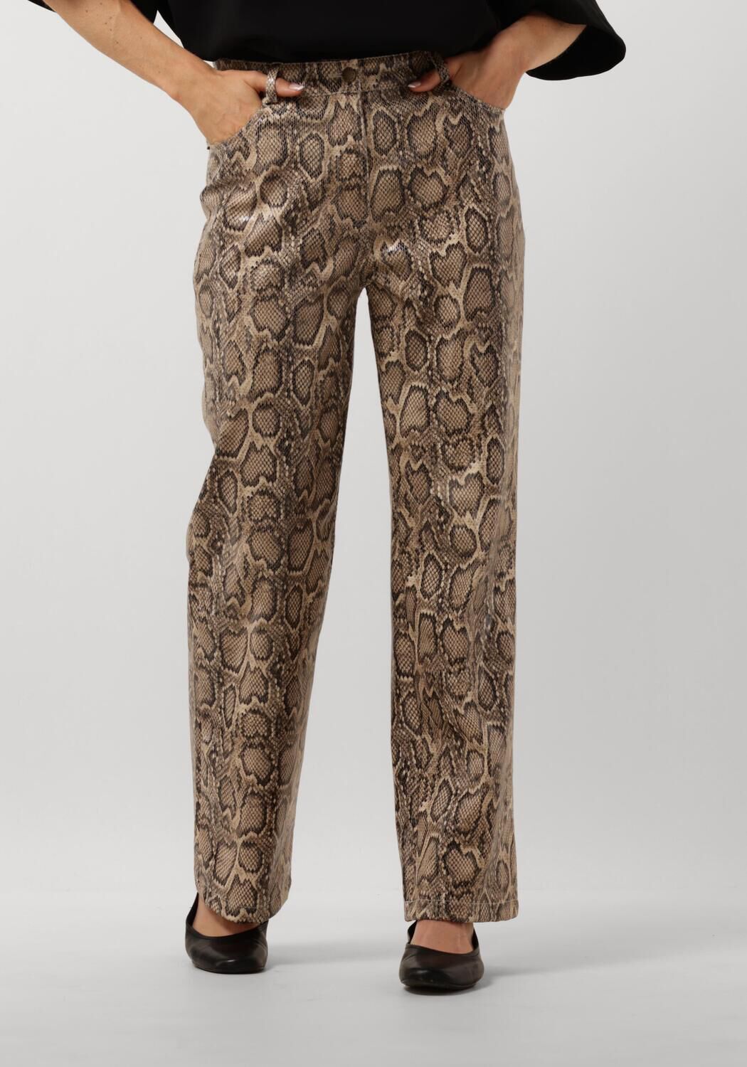 Harper & Yve Wijde Pijp Slangenprint Leatherlook Broek Brown Dames