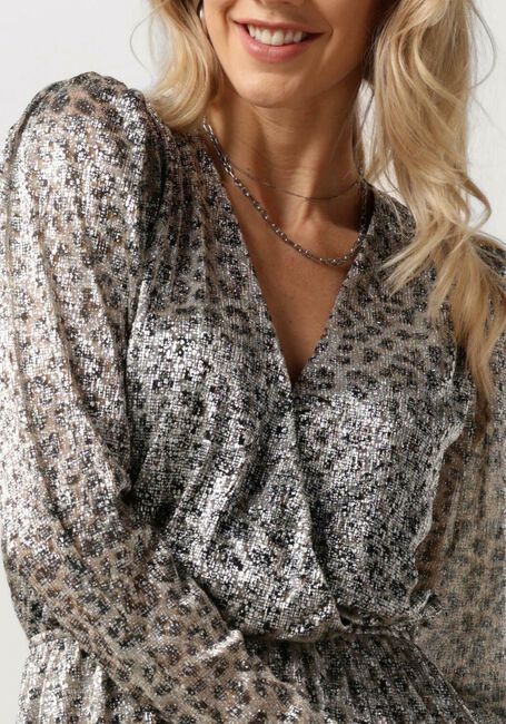 Zilveren ALIX THE LABEL Mini jurk LADIES KNITTED LEOPARD SHINY WRAP DRESS - large