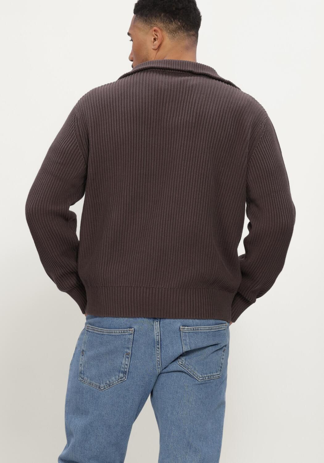Bruine SELECTED MEN Trui SLMDRY LS KNIT HALF ZIP - large