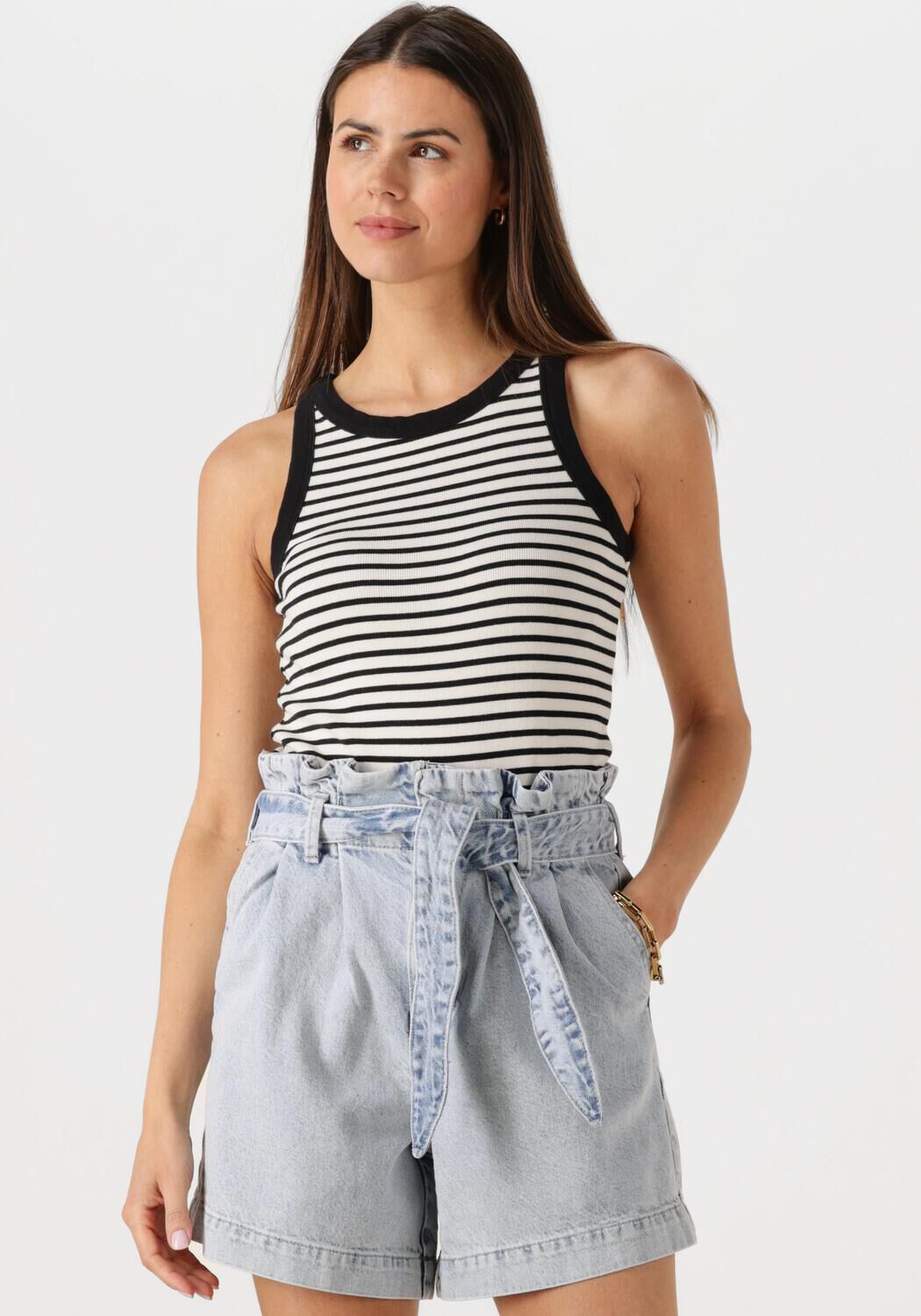 CATWALK JUNKIE Dames Tops & T-shirts Striped Ribbed Singlet Wit