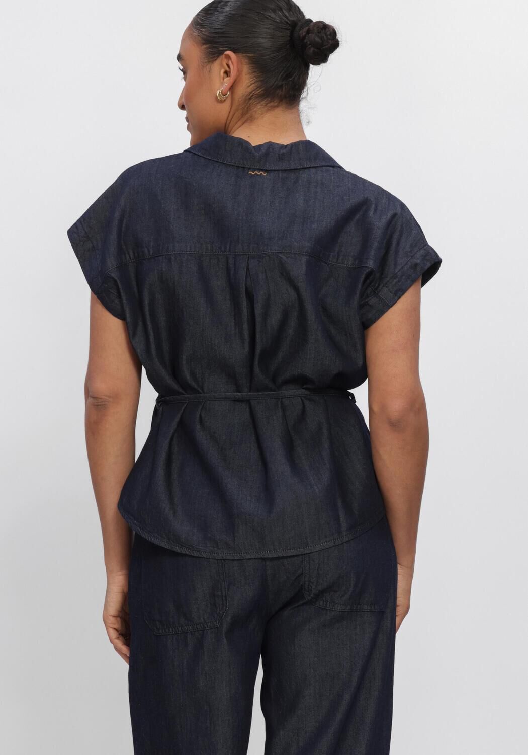 Blauwe SUMMUM Blouses BLOUSE DENIM LW COTTON TENCEL - large