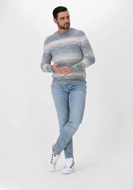 Blauwe CAST IRON Trui R-NECK COTTON SLUB STRIPE - large