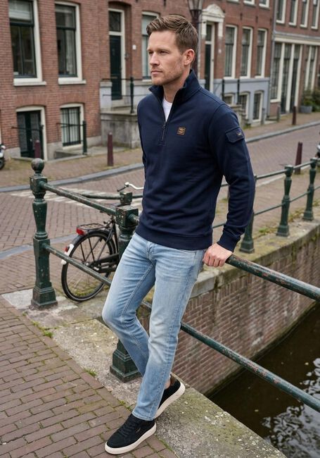 Blauwe PME LEGEND Trui HALF ZIP COLLAR INTERLOCK JERSEY - large