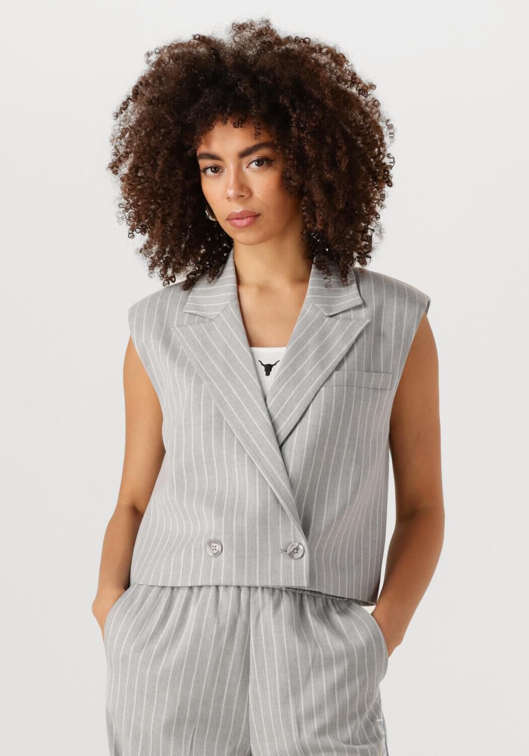 ALIX THE LABEL Dames Blazers Ladies Woven Pinstripe Waistcoat Lichtgrijs