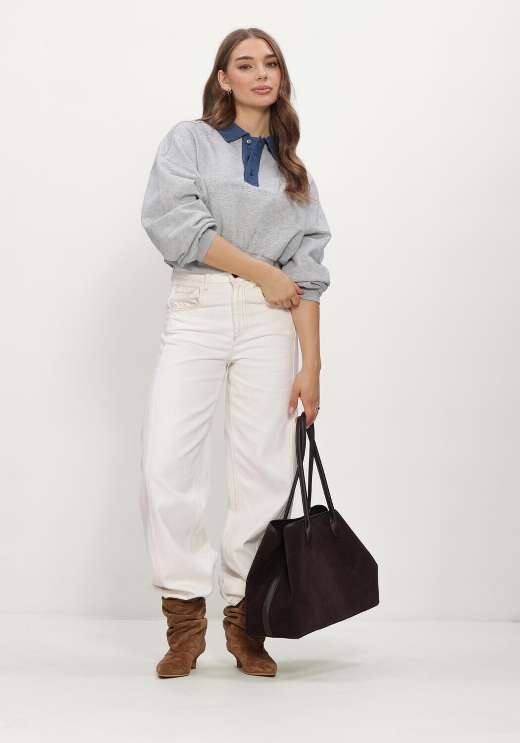 ALIX THE LABEL Dames Truien & Vesten Ladies Knitted Polo Sweater Grijs