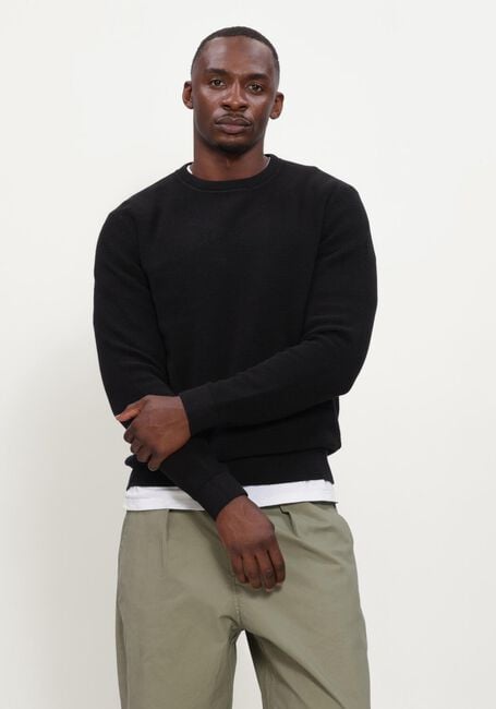 Zwarte SELECTED MEN Trui SLHROSS LS KNIT STRUCTURE CREW NECK NOOS - large