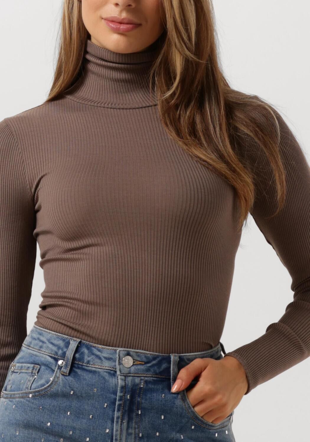 ROSEMUNDE Dames Truien & Vesten Silk T-shirt W Roller Neck Taupe