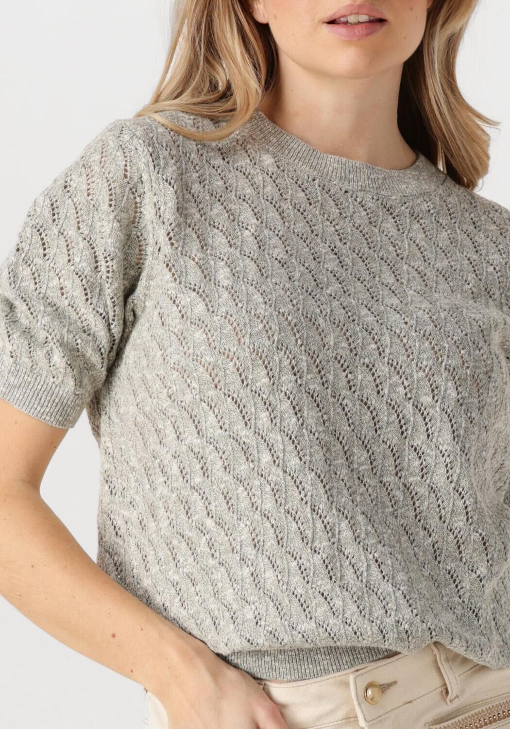 MOS MOSH Dames Tops & T-shirts Mmkarin Marisol Ss Linen Knit Lichtgrijs
