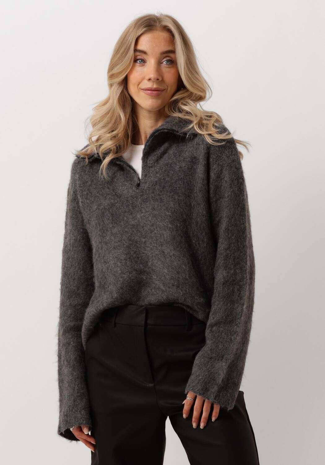 donkergrijze modstrom trui kanemd zip t neck