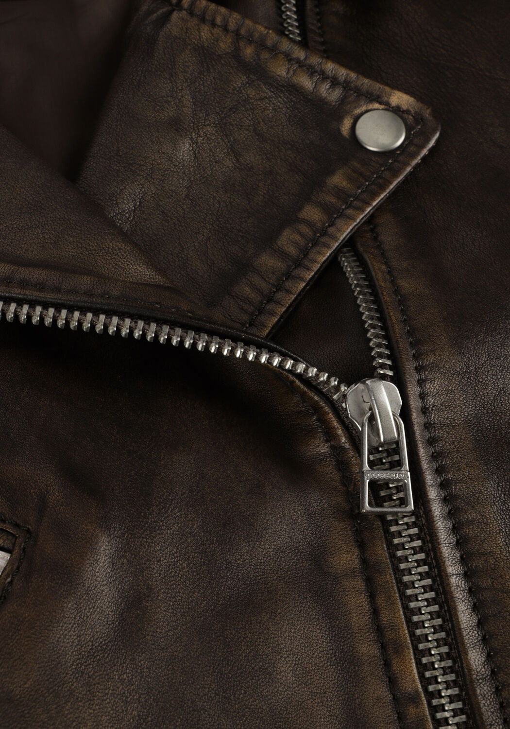 Donkergrijze GOOSECRAFT Leren jas GC GALLOWAY BIKER - large