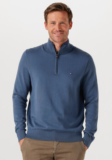 Blauwe TOMMY HILFIGER Trui ESSENTIAL COTTON ZIP MOCK - large