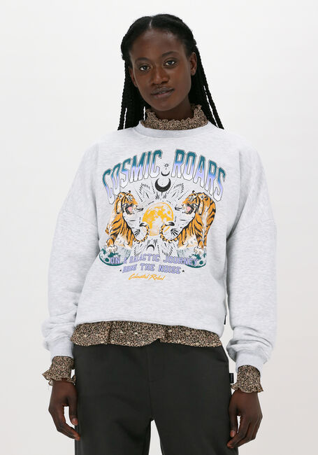 Lichtgrijze COLOURFUL REBEL Sweater COSMIC ROARS DROPPED SHOULDER  - large