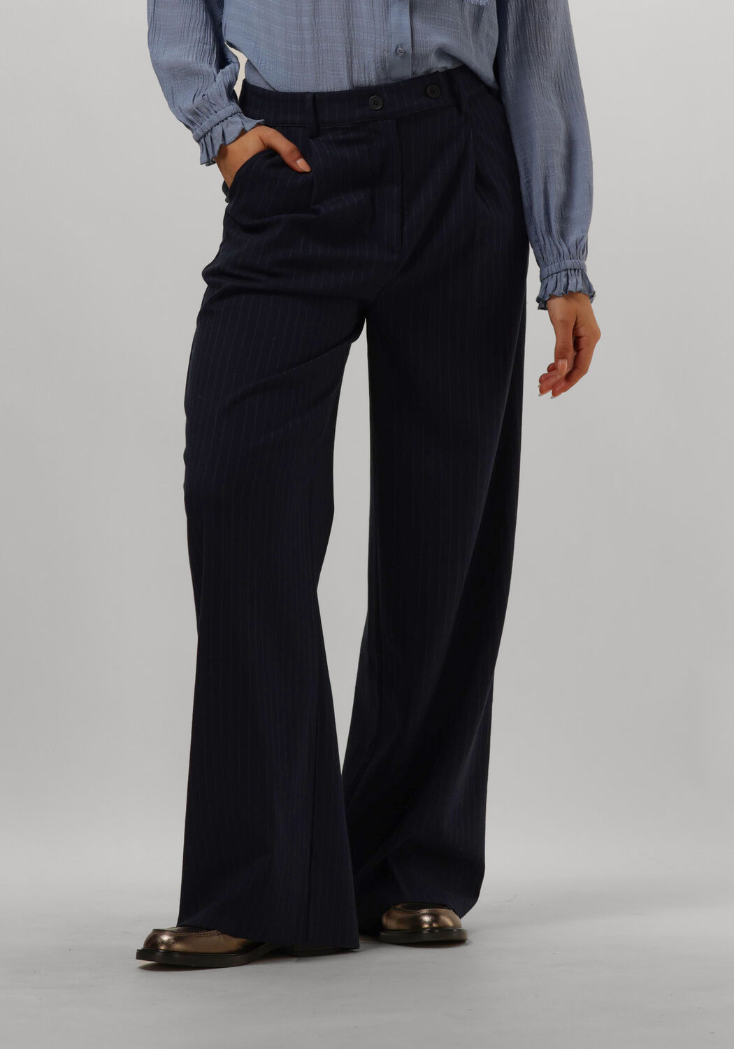 Lollys Laundry Navy Gestreepte Elegante Polyester Broek Blue Dames