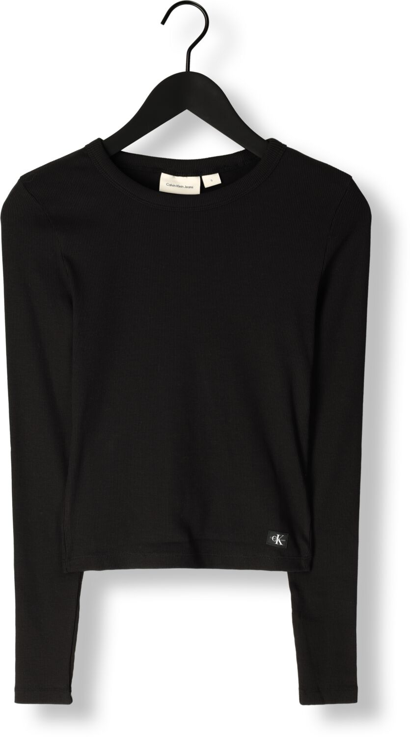 CALVIN KLEIN Dames Tops & T-shirts Woven Label Rib Long Sleeve Zwart