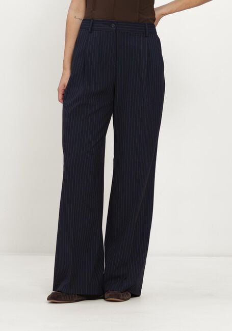 Donkerblauwe SUMMUM Pantalon TROUSERS WIDE LEG VISCOSE BLEND STRIPE - large