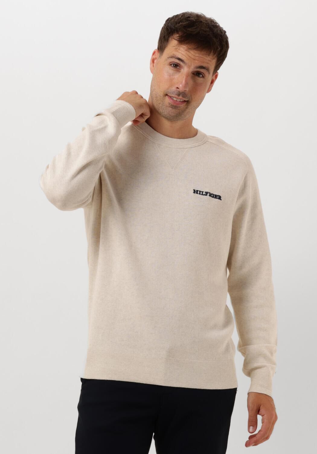 TOMMY HILFIGER Heren Truien & Vesten Speckledmouline Graphic C Neck Beige